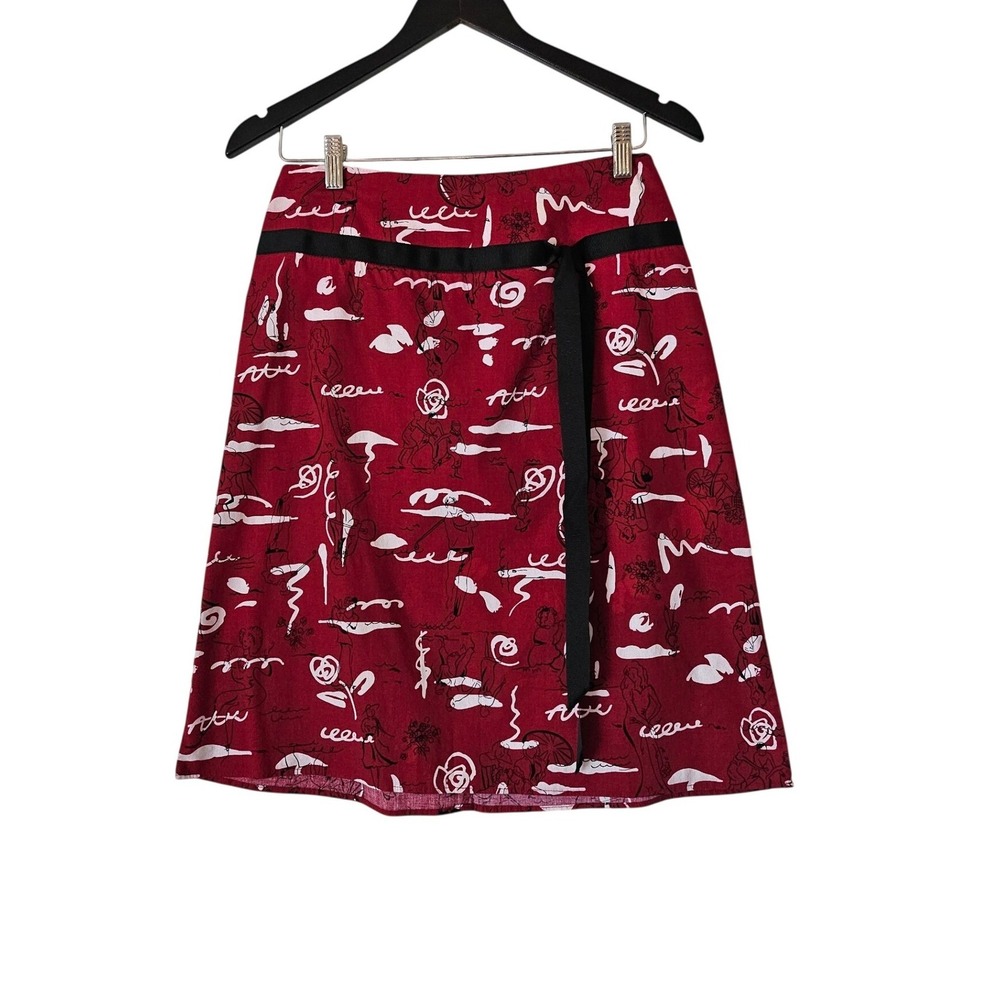 Dressbarn Novelty Print A-Line Skirt Red Size 4 Retro Artsy Whimsical